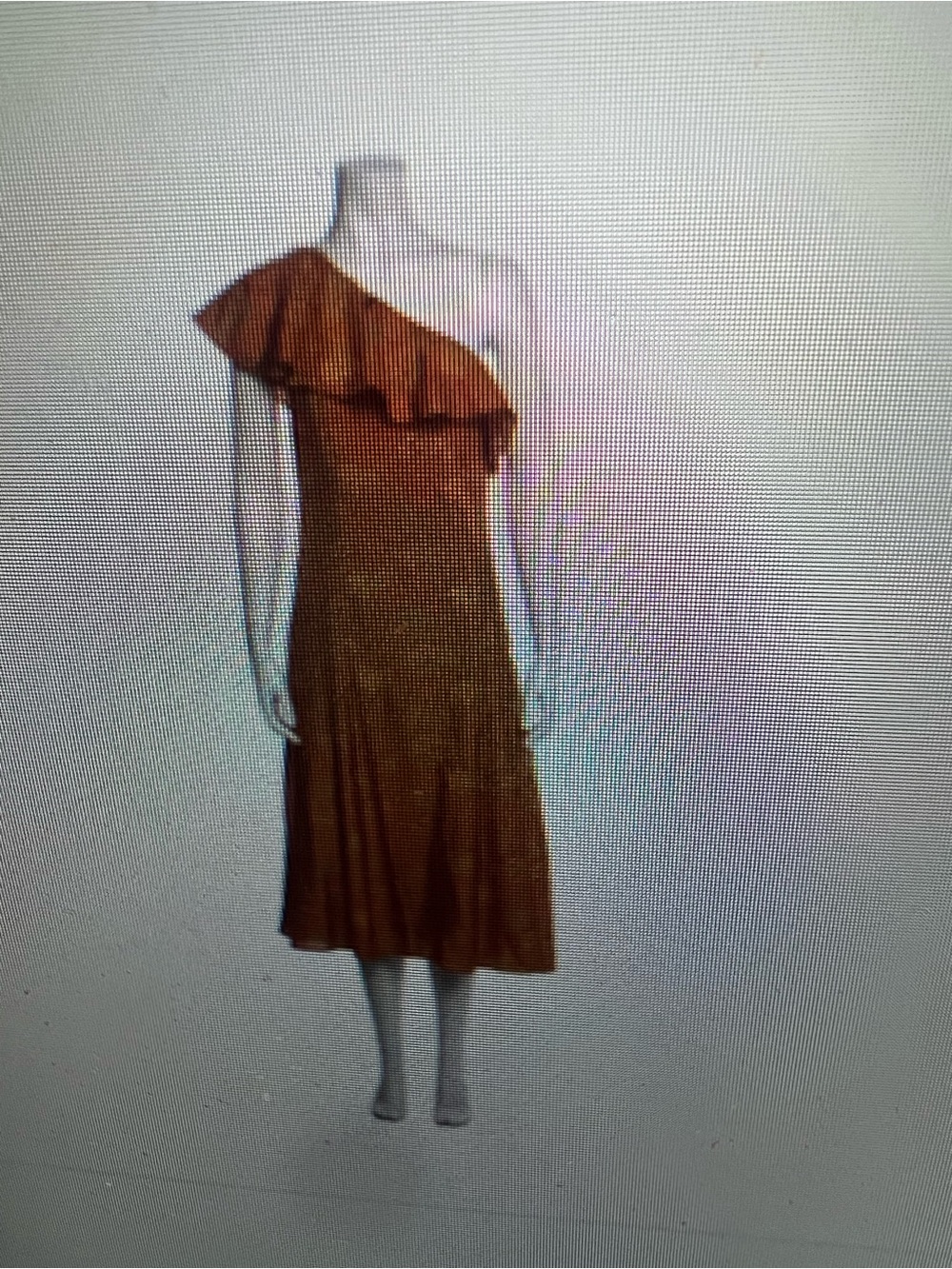 Rebecca Taylor One-Shoulder Ruffle Midi Dress in Rust Brown